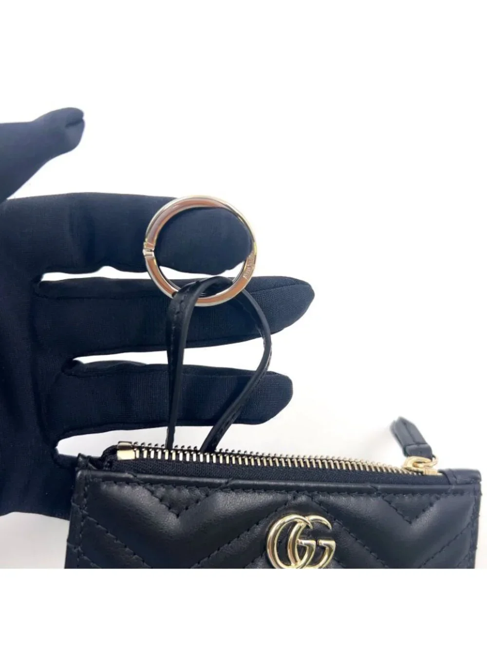 Gucci GG Marmont Leather Black Coin Case Gold With